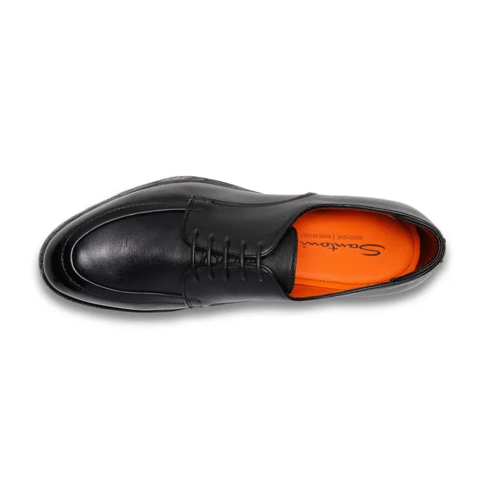 Santoni Black Leather Derby Shoe Men LaceUps