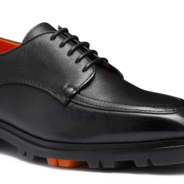 Santoni Black Leather Derby Shoe Men LaceUps
