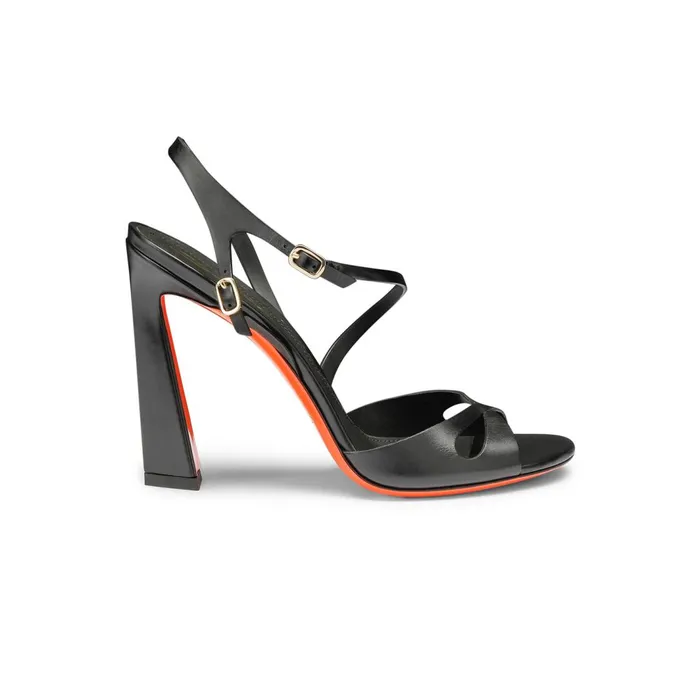 Santoni Black Leather HighHeel Mona Sandal Women Sandals