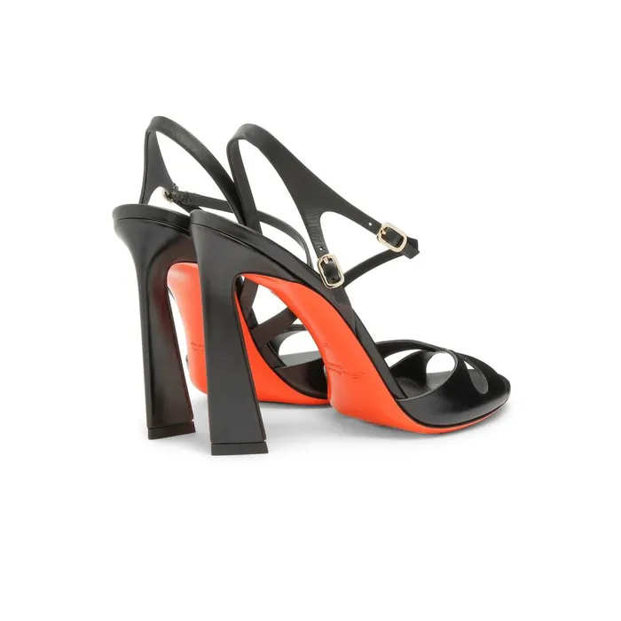 Santoni Black Leather HighHeel Mona Sandal Women Sandals