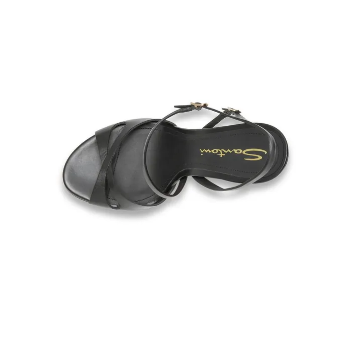 Santoni Black Leather HighHeel Mona Sandal Women Sandals