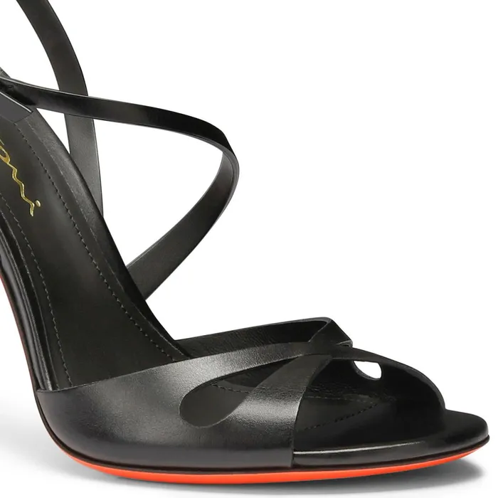 Santoni Black Leather HighHeel Mona Sandal Women Sandals