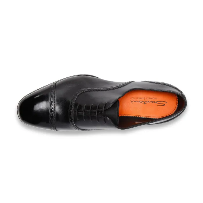 Santoni Black Leather Oxford Shoe Men LaceUps