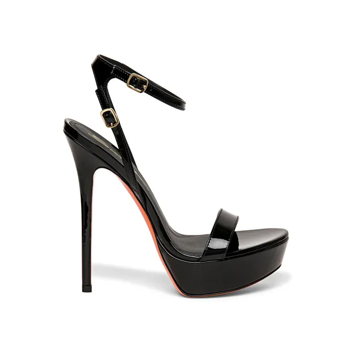 Santoni Black Patent Leather HighHeel Sandal Women Sandals
