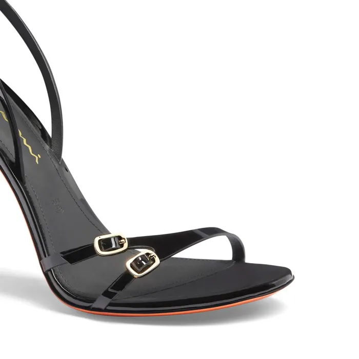 Santoni Black Patent Leather HighHeel Sandal Women Sandals