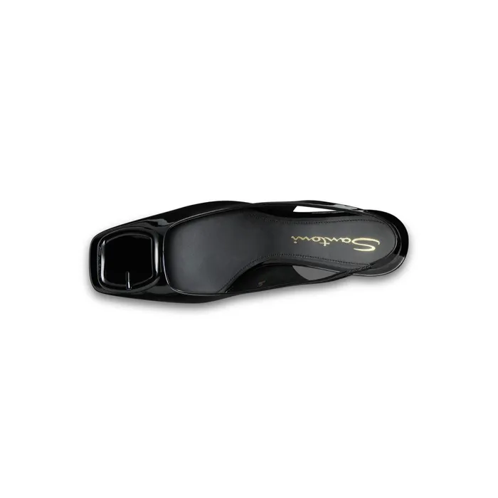 Santoni Black Patent Leather MidHeel Slingback Women Pumps and Heels