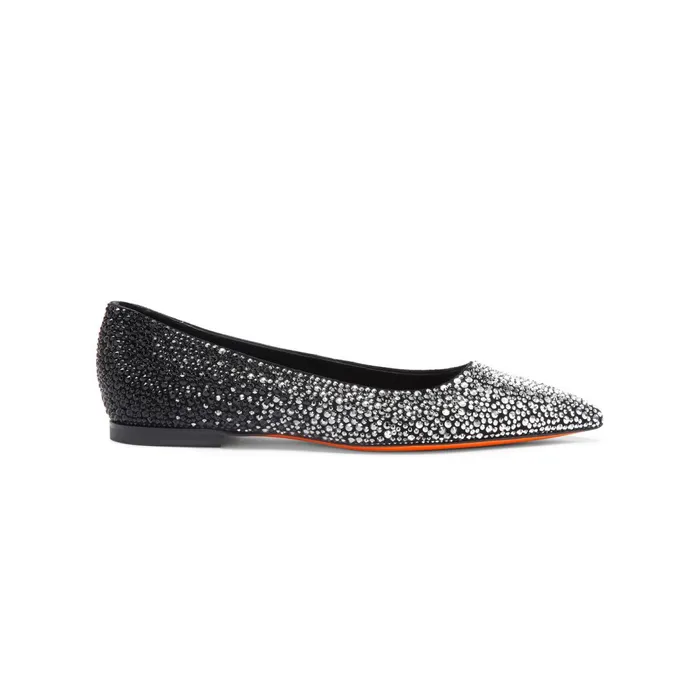 Santoni Black Suede And Strass Ballet Flat Women Flats Shoes