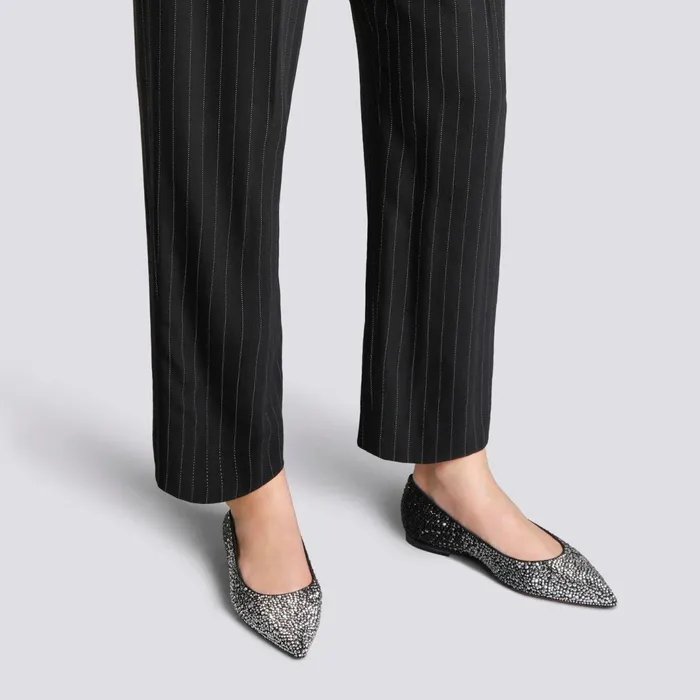 Santoni Black Suede And Strass Ballet Flat Women Flats Shoes