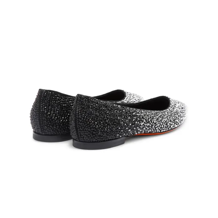 Santoni Black Suede And Strass Ballet Flat Women Flats Shoes