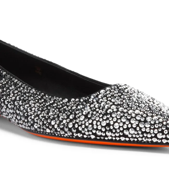 Santoni Black Suede And Strass Ballet Flat Women Flats Shoes