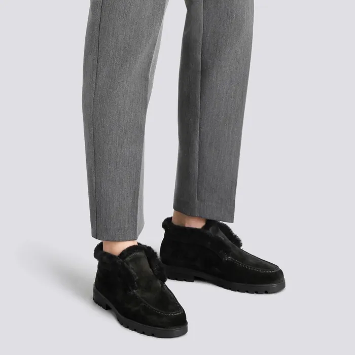 Santoni Black Suede Desert Boot With Fur Women Boots and Ankle Boots
