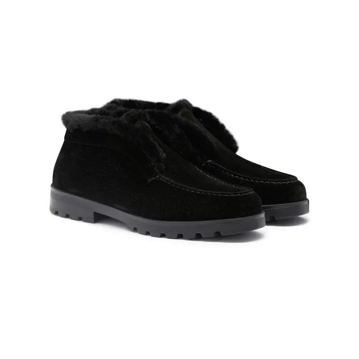 Santoni Black Suede Desert Boot With Fur Women Boots and Ankle Boots