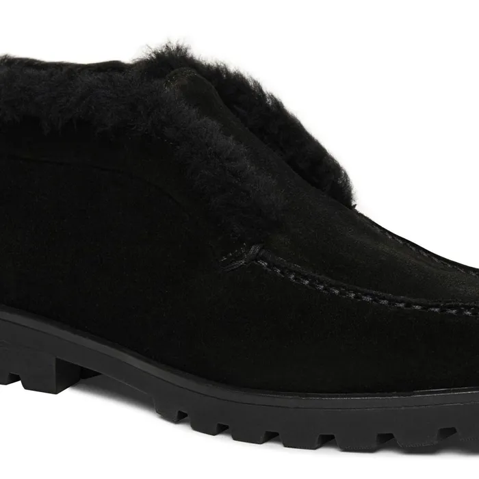 Santoni Black Suede Desert Boot With Fur Women Boots and Ankle Boots