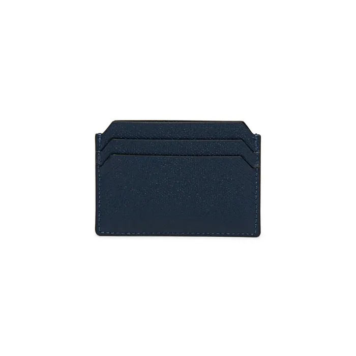 Santoni Blue Saffiano Leather Credit Card Holder MenWomen Small Leather Goods