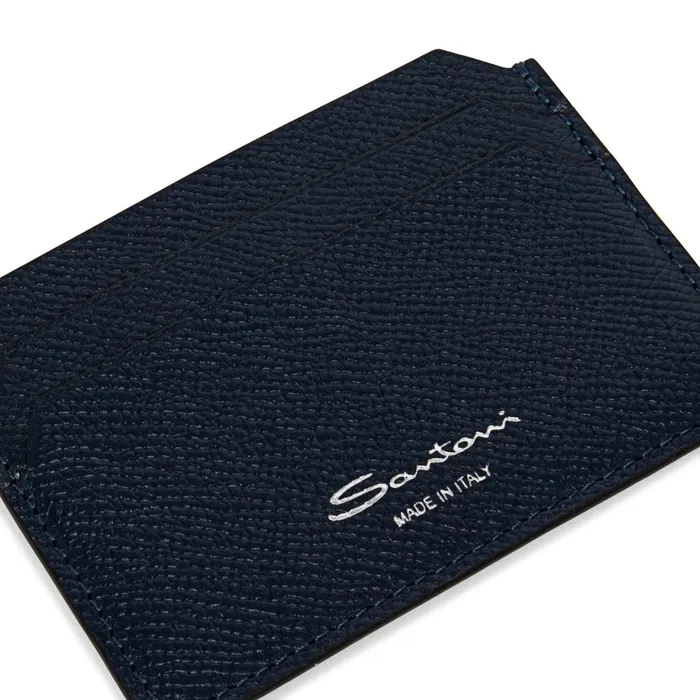 Santoni Blue Saffiano Leather Credit Card Holder MenWomen Small Leather Goods