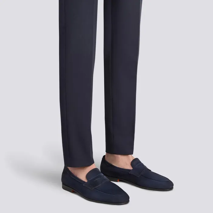 Santoni Blue Suede Carlo Loafer Men Loafers