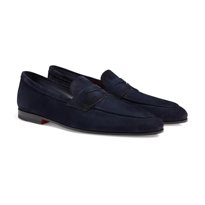 Santoni Blue Suede Carlo Loafer Men Loafers