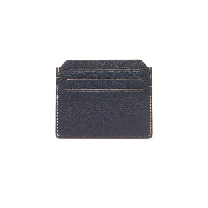 Santoni Blue Tumbled Leather Credit Card Holder Men Small Leather Goods