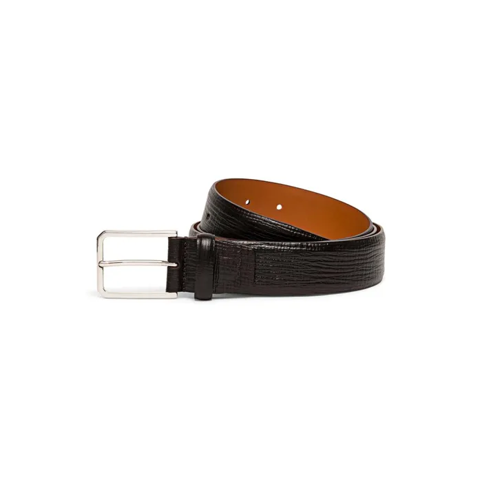 Santoni Brown Embossed Leather Adjustable Belt Men Belts