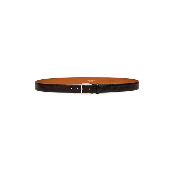 Santoni Brown Embossed Leather Adjustable Belt Men Belts