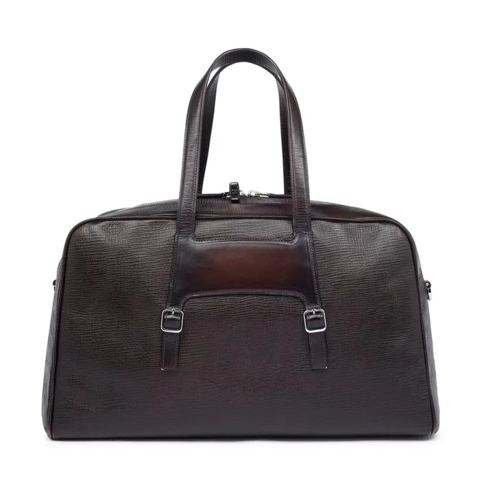 Santoni Brown Embossed Leather Weekend Bag Men Bags and Backpacks