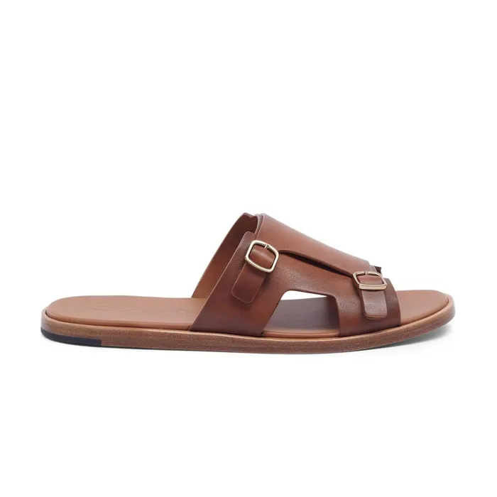 Santoni Brown Leather DoubleBuckle Sandal Men Sandals