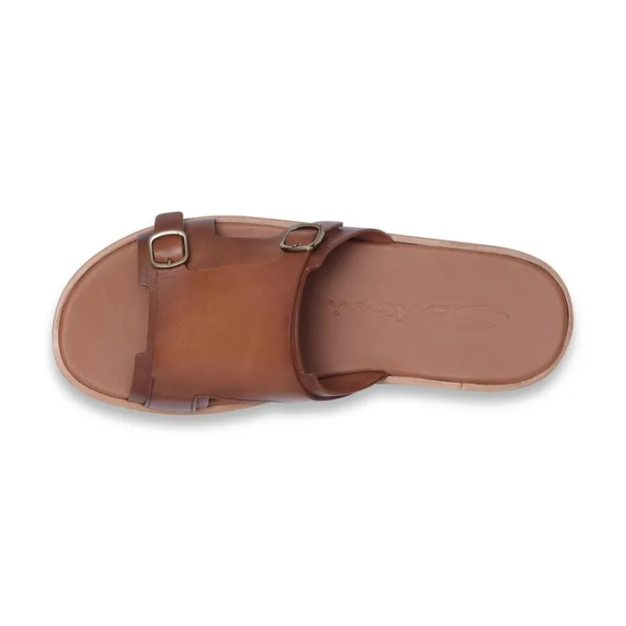 Santoni Brown Leather DoubleBuckle Sandal Men Sandals