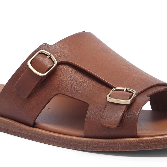 Santoni Brown Leather DoubleBuckle Sandal Men Sandals