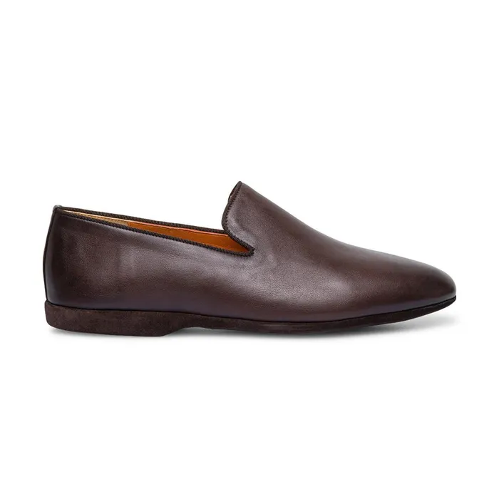 Santoni Brown Leather Slipper Men Slippers