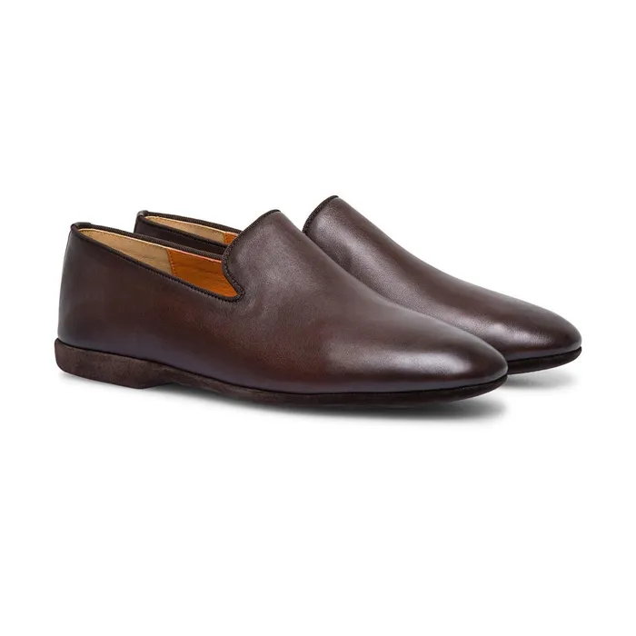 Santoni Brown Leather Slipper Men Slippers