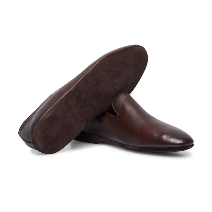 Santoni Brown Leather Slipper Men Slippers