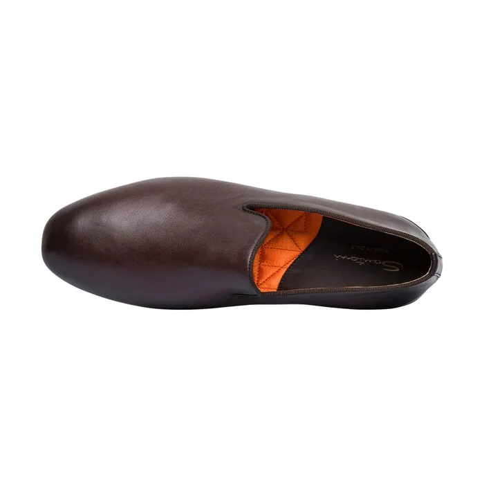 Santoni Brown Leather Slipper Men Slippers