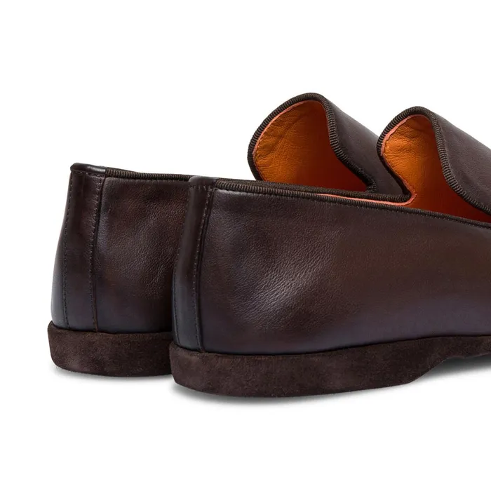 Santoni Brown Leather Slipper Men Slippers