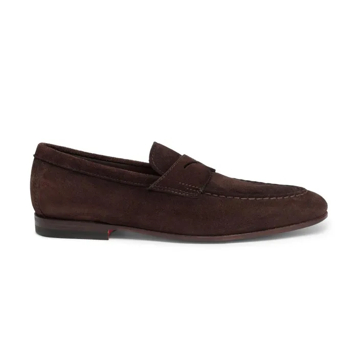 Santoni Brown Suede Penny Loafer Men Loafers