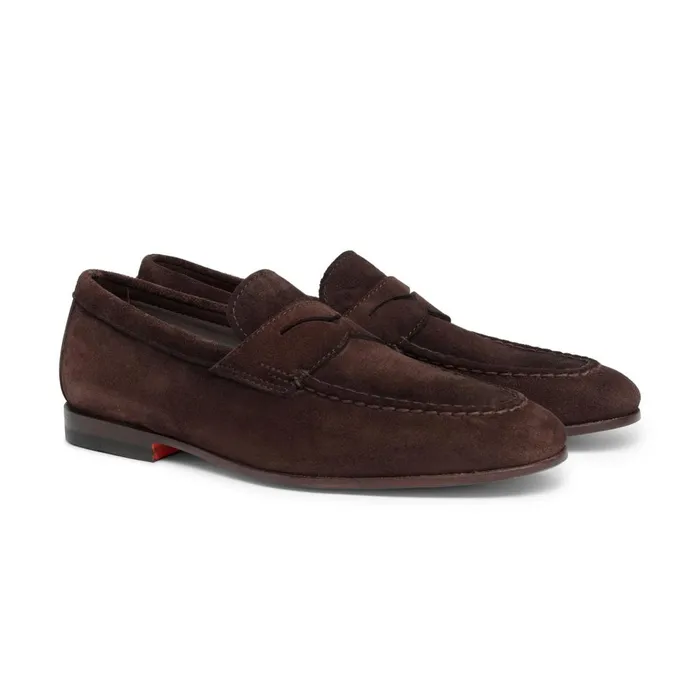 Santoni Brown Suede Penny Loafer Men Loafers