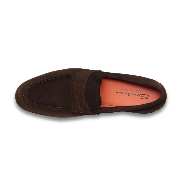Santoni Brown Suede Penny Loafer Men Loafers
