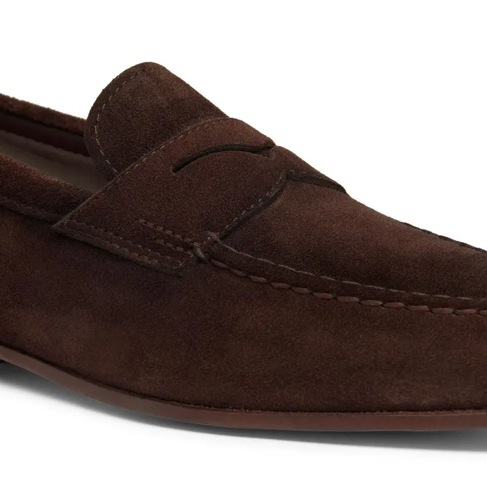 Santoni Brown Suede Penny Loafer Men Loafers