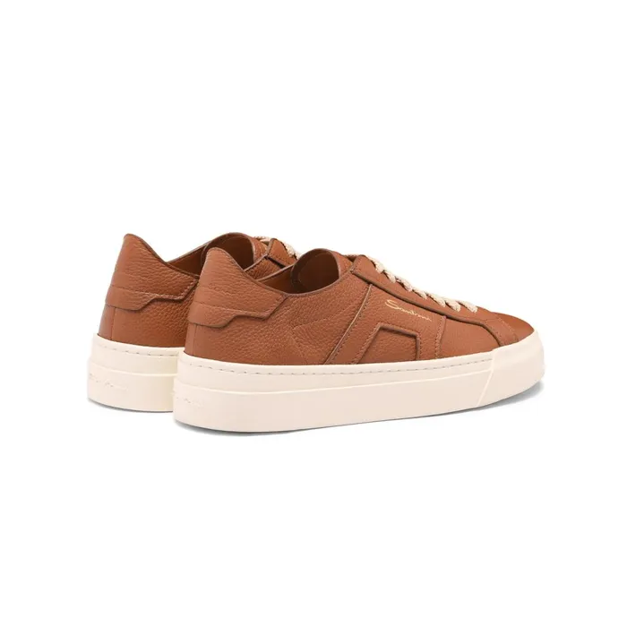 Santoni Brown Tumbled Leather Double Buckle Sneaker Women Sneakers