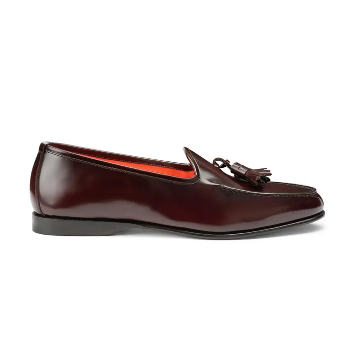 Santoni Burgundy Shiny Leather Andrea Tassel Loafer Men Loafers