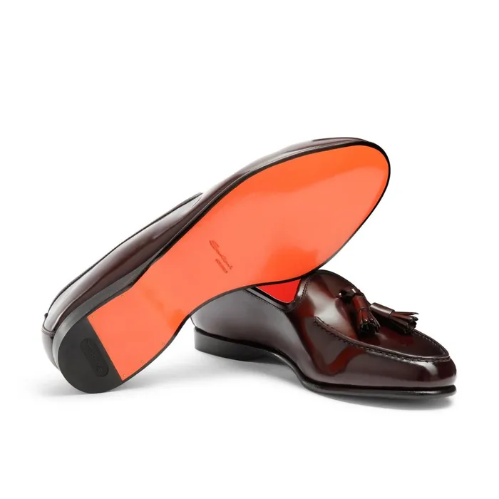 Santoni Burgundy Shiny Leather Andrea Tassel Loafer Men Loafers
