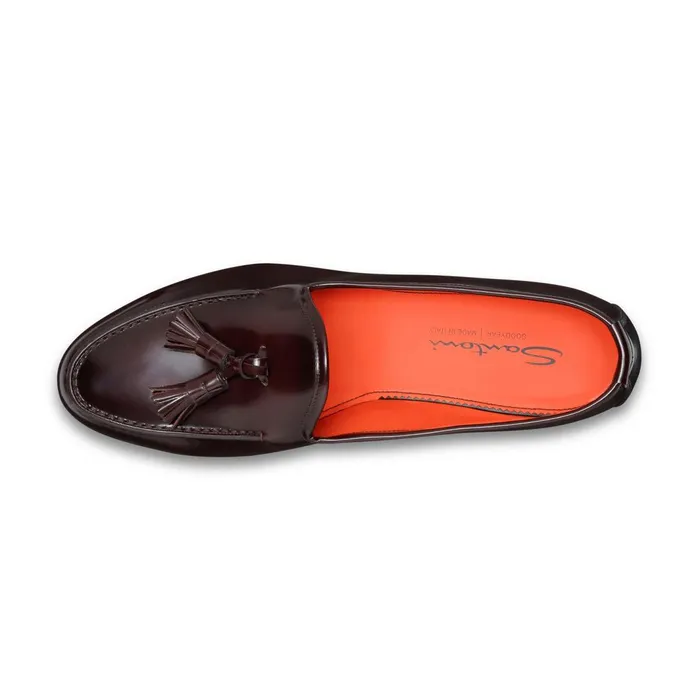Santoni Burgundy Shiny Leather Andrea Tassel Loafer Men Loafers