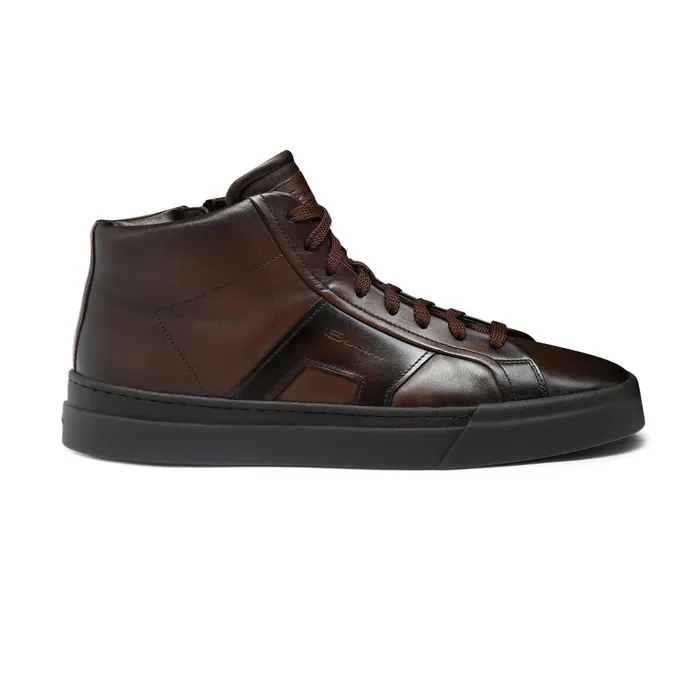 Santoni Dark Brown Leather Double Buckle Sneaker Men Sneakers