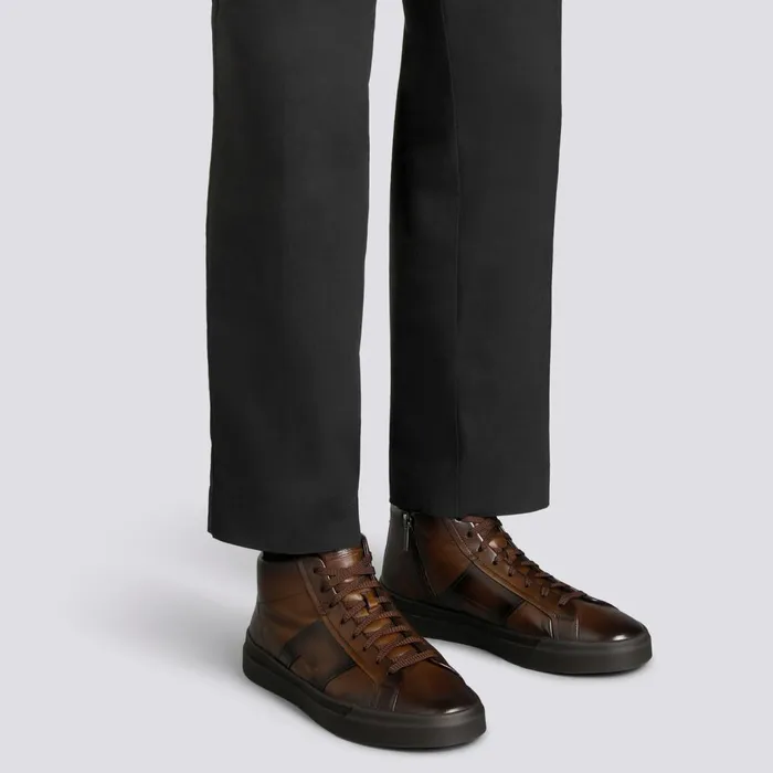 Santoni Dark Brown Leather Double Buckle Sneaker Men Sneakers