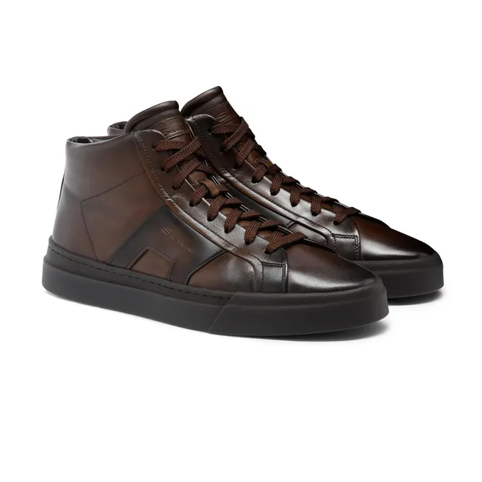 Santoni Dark Brown Leather Double Buckle Sneaker Men Sneakers