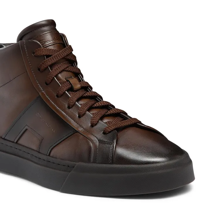 Santoni Dark Brown Leather Double Buckle Sneaker Men Sneakers