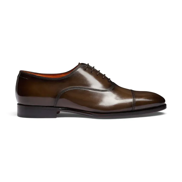 Santoni Dark Brown Leather Oxford Shoe Men LaceUps