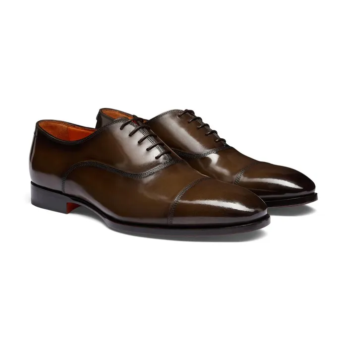 Santoni Dark Brown Leather Oxford Shoe Men LaceUps