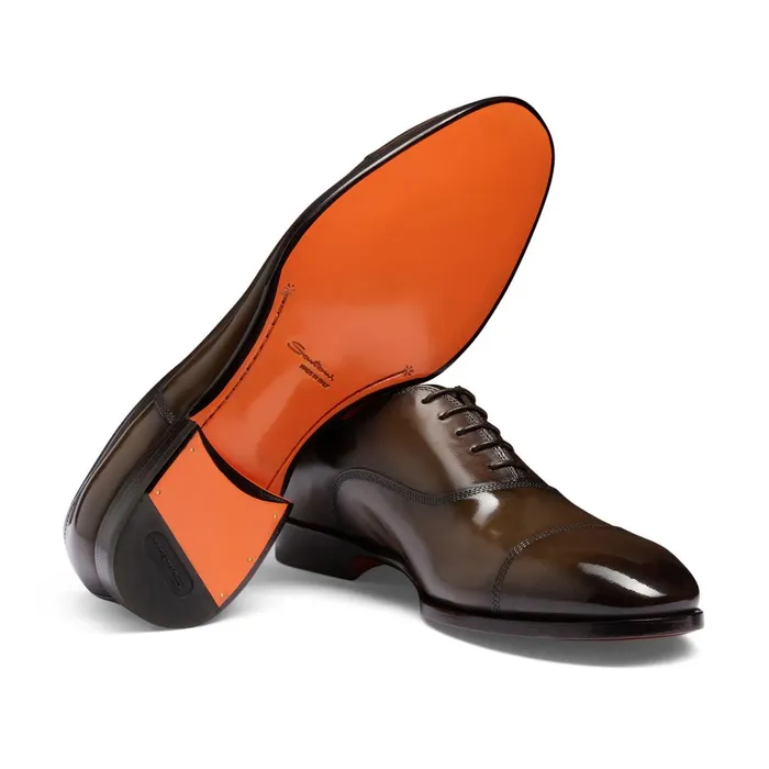 Santoni Dark Brown Leather Oxford Shoe Men LaceUps