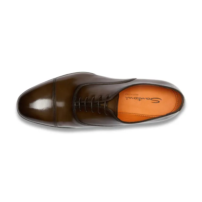 Santoni Dark Brown Leather Oxford Shoe Men LaceUps