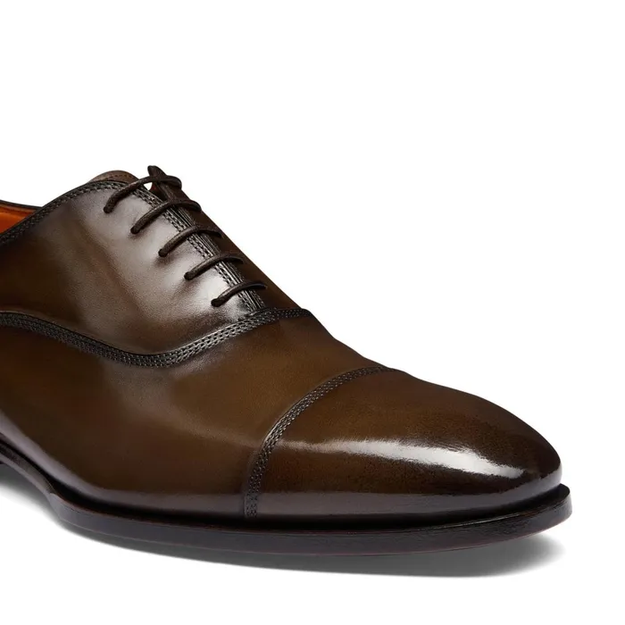Santoni Dark Brown Leather Oxford Shoe Men LaceUps